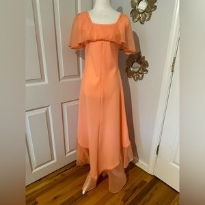 Beautiful 1960s-1970s coral chiffon gown